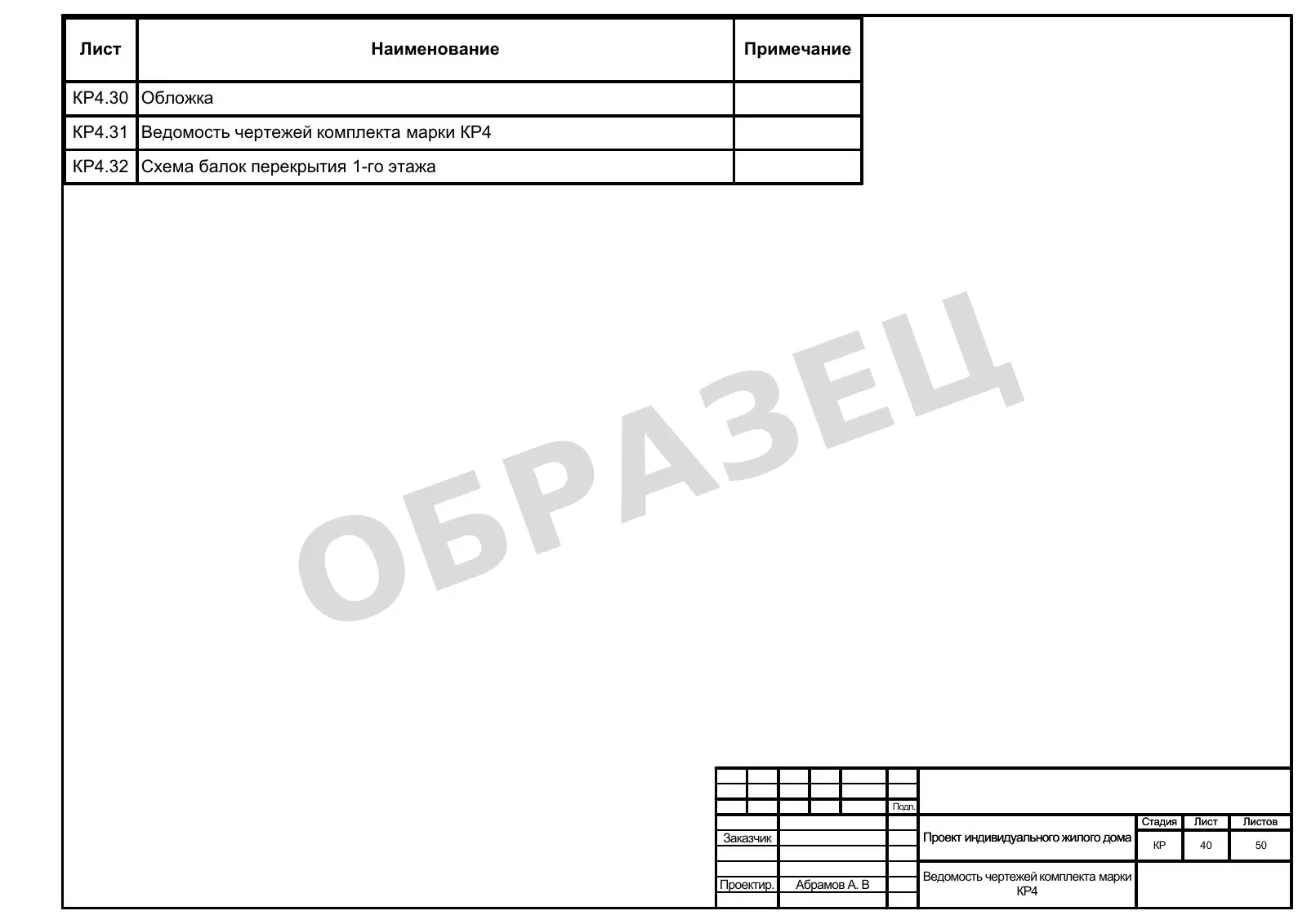 КР4.31 — Ведомость чертежей комплекта КР4 — пример документации AAA Projects